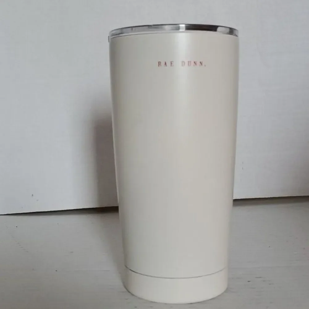 Rae Dunn 17 oz Fa LA LA Travel Tumbler Mug Cup STAINLESS STEEL White HOLIDAY